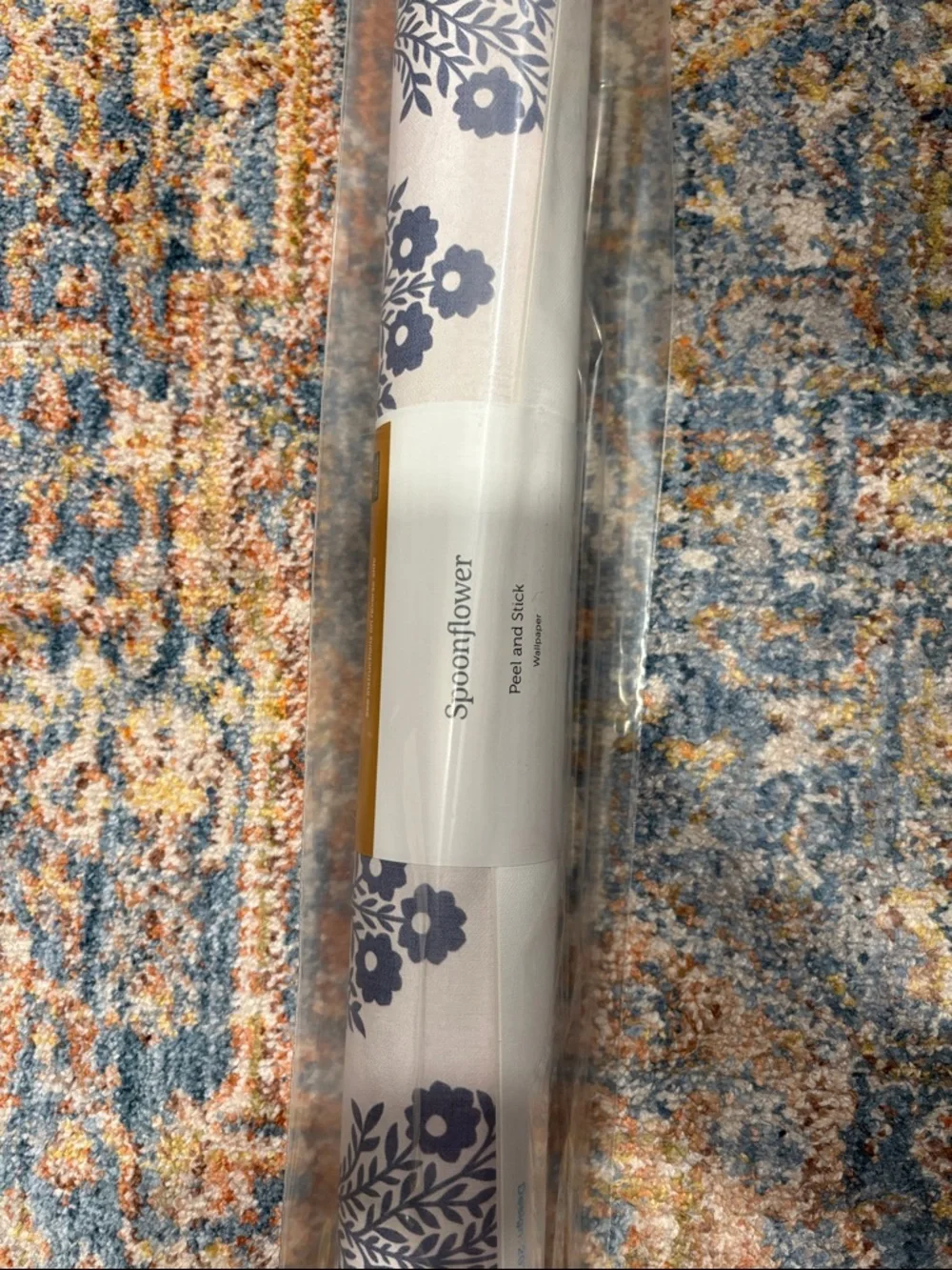 Peel & Stick Wallpaper in Blue Grey & Linen Heritage Floral 2x9 Panels